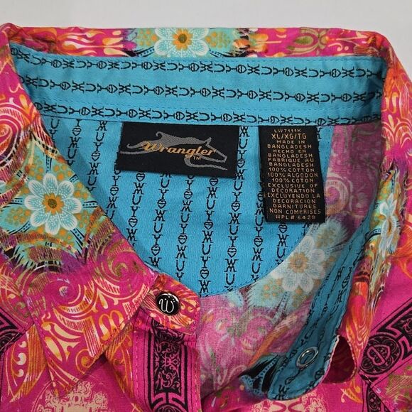 Wrangler Pink Pearl Snap Long Sleeve Western Shirt Size XL Cowgirl Country Rodeo - Picture 6 of 16